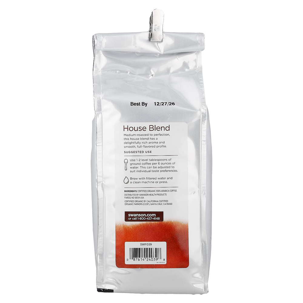 Swanson, органическая домашняя смесь, кофе, молотый, средней обжарки, 454 г (16 унций)