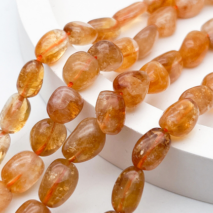 Кварц желтый бусины ("Цитрин"), фриформ, размер около 9-12 мм, цена за 9 шт (1/4 нити)