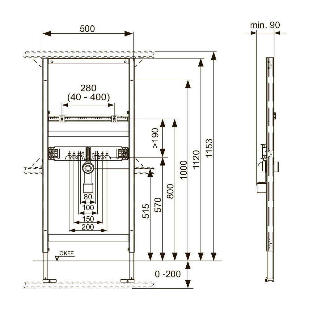 Застенный модуль для раковины TECEprofil, монтажная высота 1120 мм