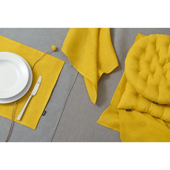 Подушка на стул круглая из стираного льна горчичного цвета из коллекции essential, 40х40x4 см