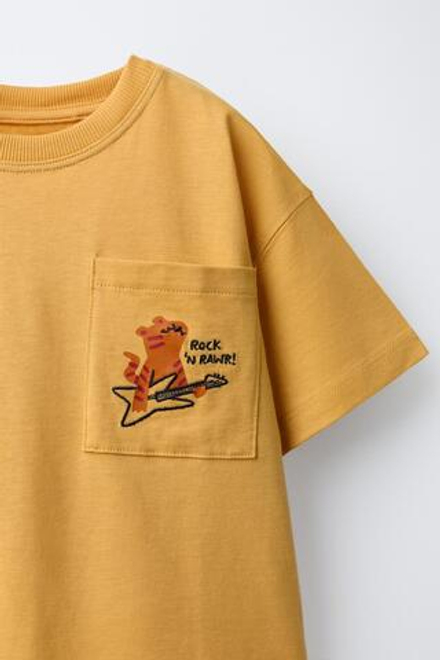 ZARA ФУТБОЛКА С ВЫШИВКОЙ «ЖИВОТНЫЕ», СВЕТЛО-КОРИЧНЕВЫЙ