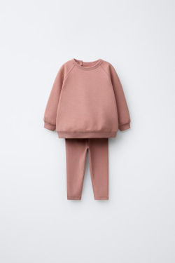ZARA КОМПЛЕКТ ИЗ ТОЛСТОВКИ И ОДНОТОННЫХ ЛЕГИНСОВ, ЦВЕТ РОЗОВОГО МЕЛ