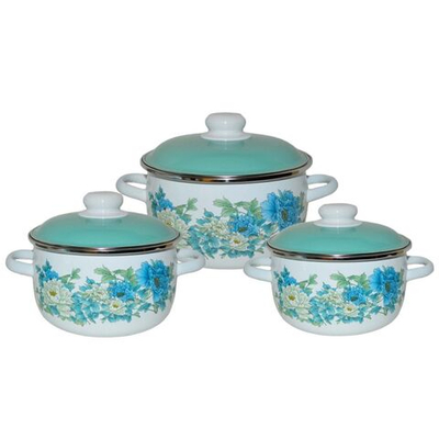 Набор эмалированной посуды 6 пр, кастрюля 2л,3л,4л, СтальЭмаль, Голубой Лотос, 6KA021M