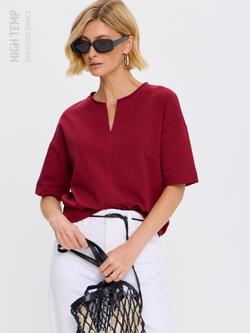 Плотная футболка из футера 2-нитки с V-вырезом HIGH TEMP