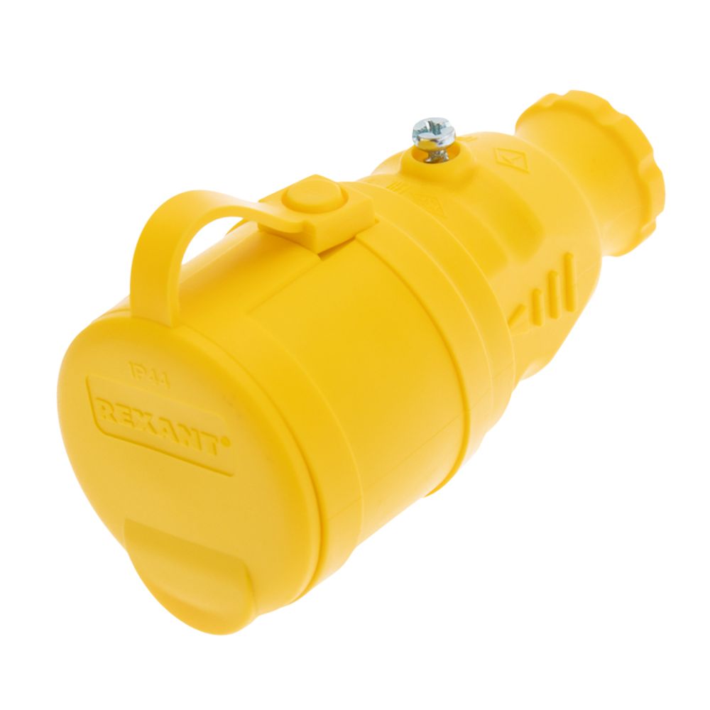 Розетка влагозащищенная переносная с крышкой 1 гнездо, с/з, 16А, IP54, каучук, желтая REXANT