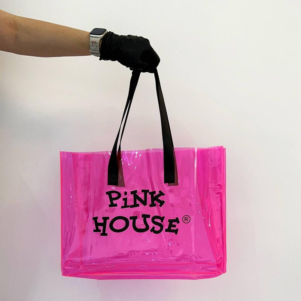 Сумка шоппер розовая прозрачная pink house