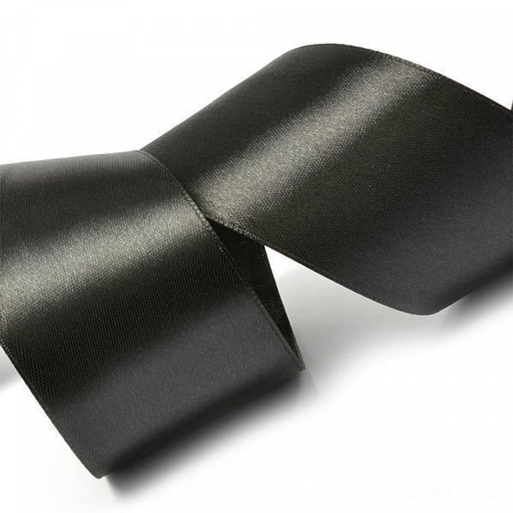 Декоративная лента атласная для декора и упаковки, 5 см, намотка 25 ярдов, цвет №032, черный Декоративная лента атласная для декора и упаковки, 5 см, намотка 25 ярдов, цвет №032, черный