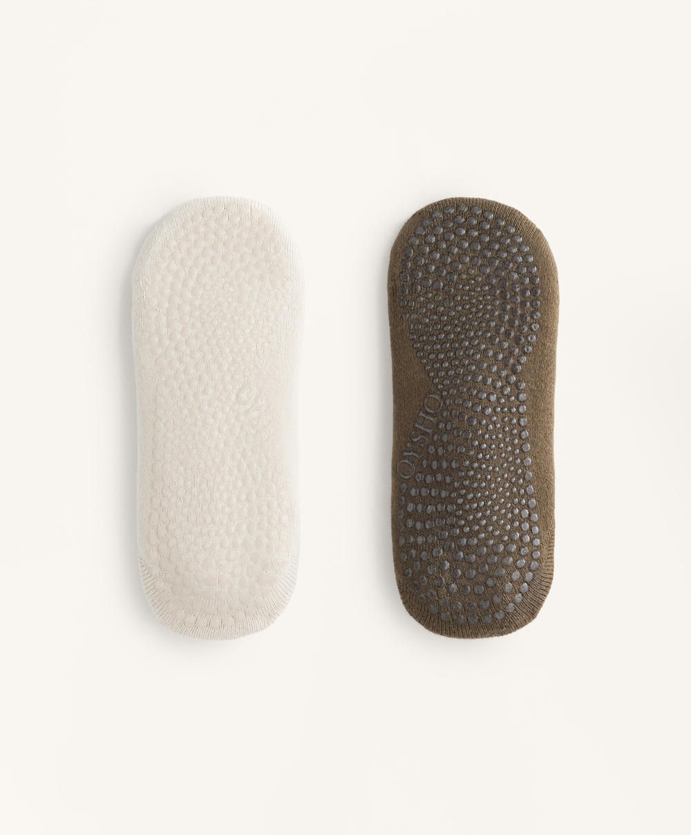 OYSHO Набор из двух пар хлопковых носков для йоги и пилатеса с перекрещивающимися лямками, хаки