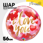 Шар Фольгированный Сердца красные Bubble Прозрачный (Красный)