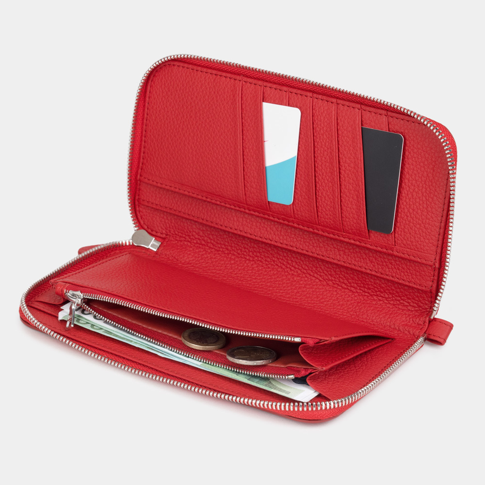 Кожаный кошелек женский, теленок красного цвета