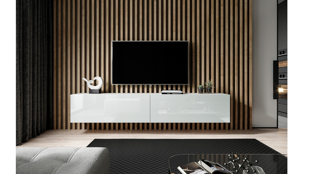 ТВ-тумба Виго большая Серый камень 0112 / Белый Фасадный 0101 180*42*30 см, Серый камень, Белый Фасадный   Фиеста