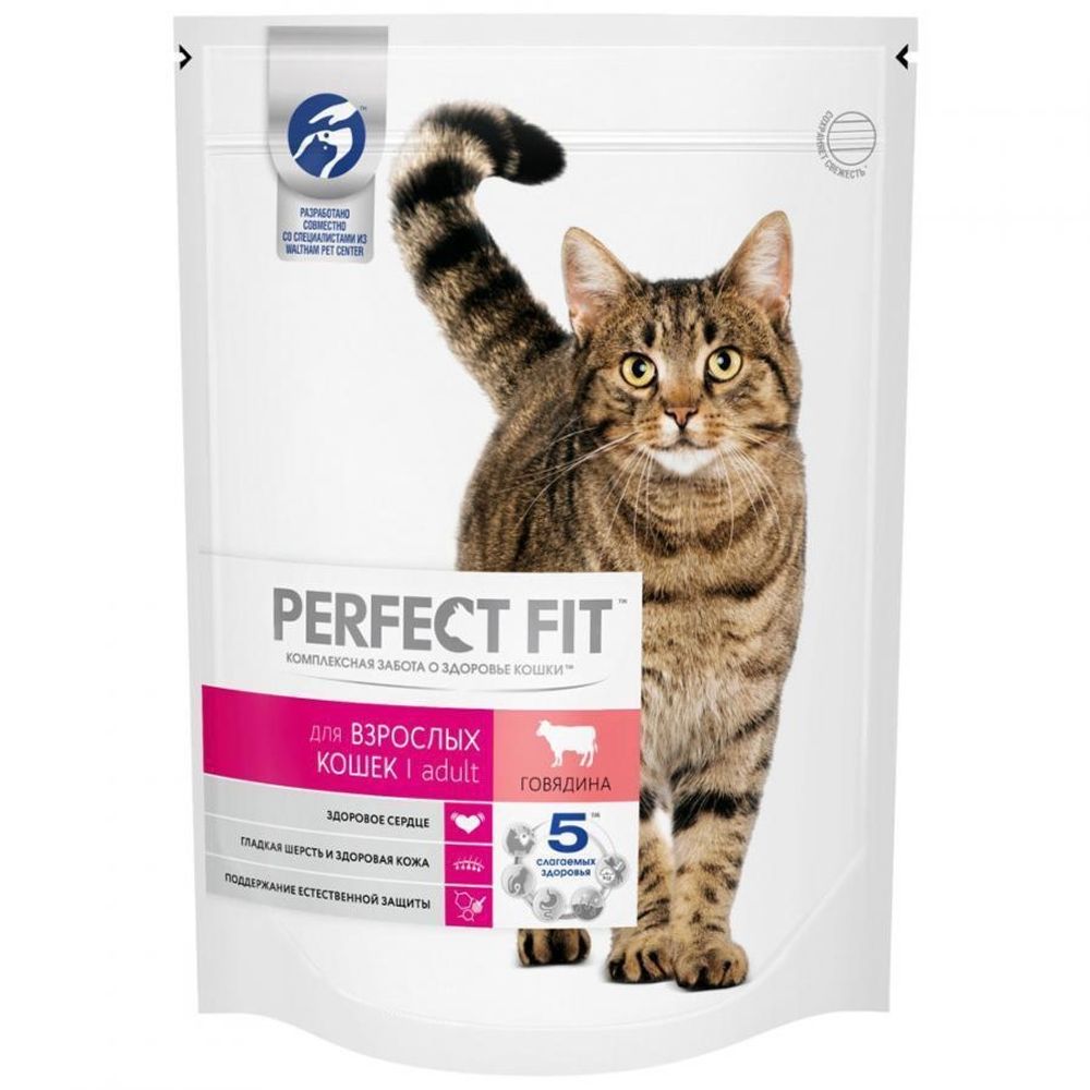 Сухой корм Perfect Fit Adult для взрослых кошек, с говядиной, 650 г