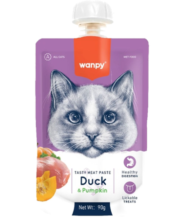 Wanpy Cat Лакомство для кошек Мясной мусс из утки и тыквы 90гр.