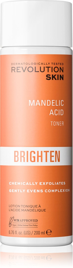 Revolution Skincare Brighten Mandelic Acid - Мягкий отшелушивающий тоник разглаживает кожу и сужает поры. /   200  ml  / GTIN 5057566456982