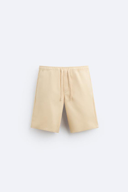 ZARA ШОРТЫ ИЗ ХЛОПКА И ЛИОЦЕЛЛА С РЕЛЬЕФНЫМ УЗОРОМ, СВЕТЛО-БЕЖЕВЫЙ