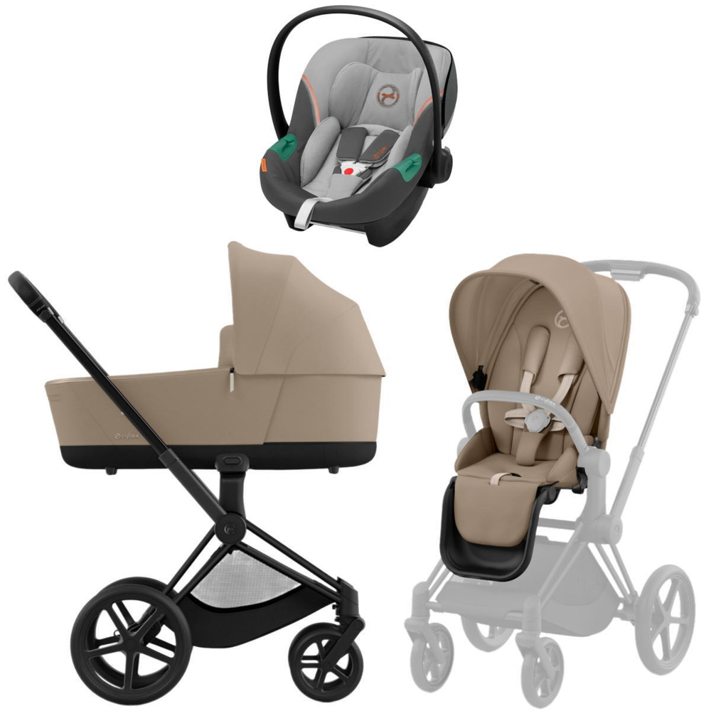 Коляска 3 в 1 Cybex Priam IV Matt Black complete и автокресло Aton S2 i-Size Lava Grey Cozy Beige