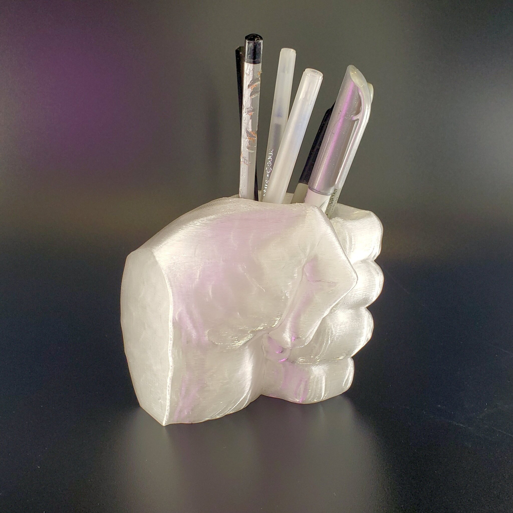 Подставка для карандашей "Кулак" с эффектом белого льда, 3D печать