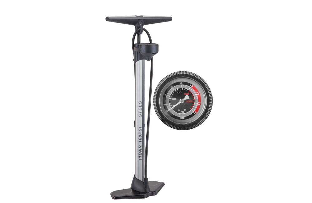 Насос напольный ручной P32B-10 STELS алюминиевый с манометром серый