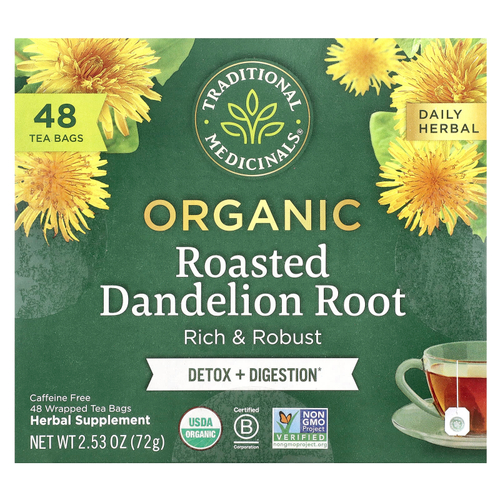 Traditional Medicinals, Органический травяной чай, обжаренный корень одуванчика, без кофеина, 48 чайных пакетиков, 72 г (2,53 унции)