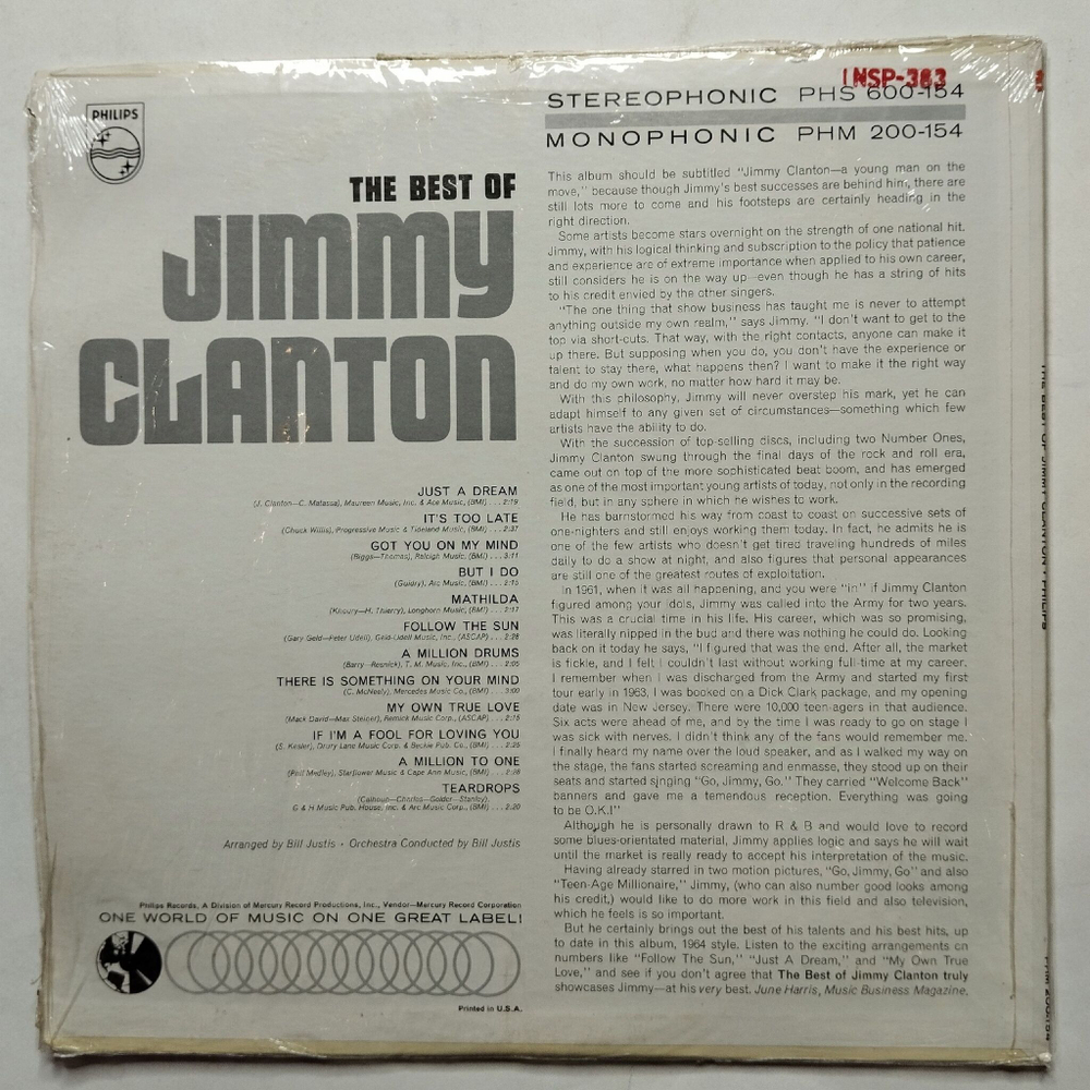Винтажная виниловая пластинка LP The Best Of Jimmy Clanton (USA 1964)