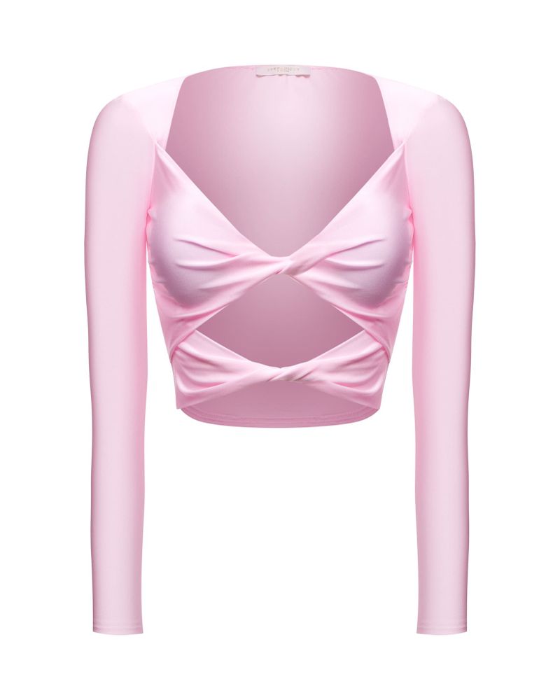 Блуза трико с вырезами, Светло-розовый