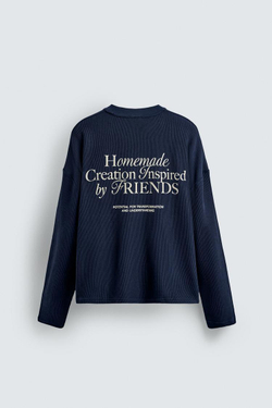 ZARA ТОЛСТОВКА С НАДПИСЯМИ, ЧЕРНИЛЬНО-СИНИЙ