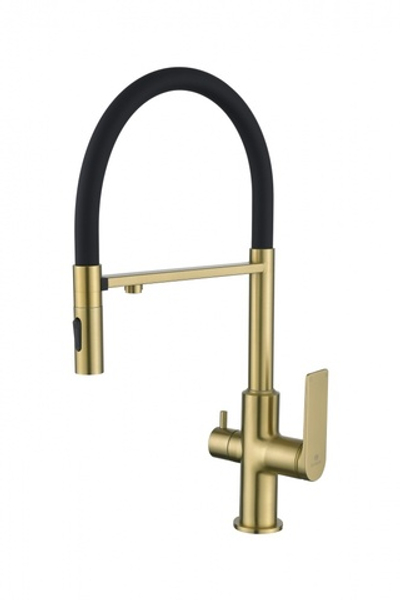 07127-S Смес. для кухни с гиб МАГ. изл. и под. фильт. (Мат. Золото+ЧЕР.) GANZER (10/1шт)