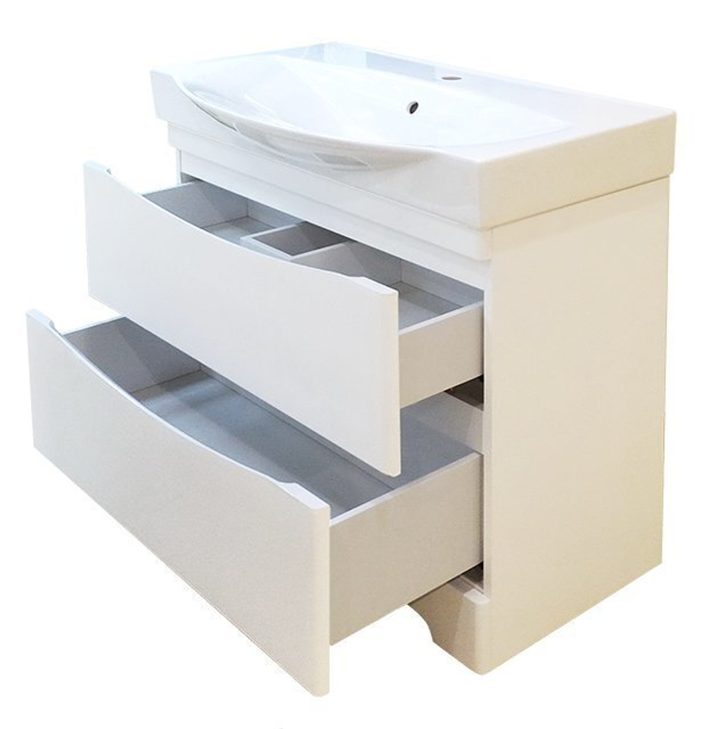 Тумба MISTY Элвис - 85 напольная 2 ящ. белая эмаль c умывальником