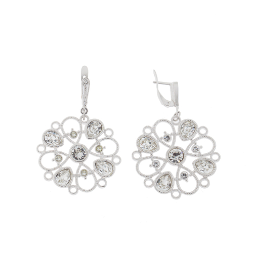 "Мануоко" серьги в родиевом покрытии из коллекции "Сотуар" от Jenavi  с английским замком