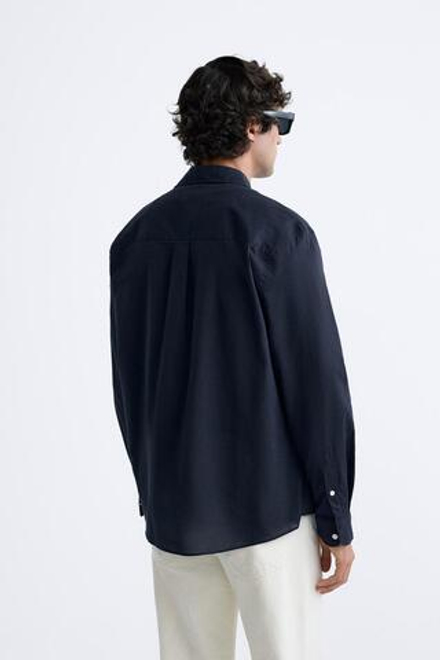 ZARA РУБАШКА ИЗ РЕЛЬЕФНОГО ХЛОПКА, МОРСКОЙ СИНИЙ