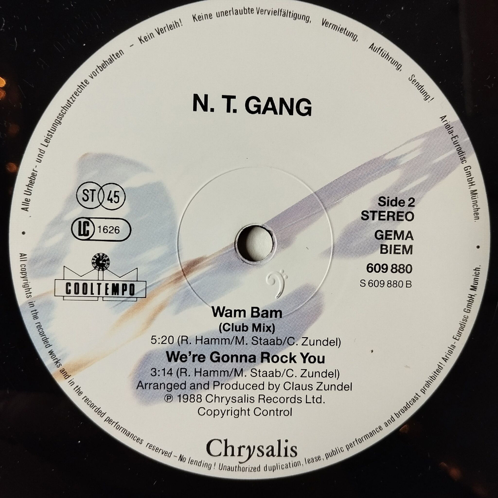 Винтажная виниловая пластинка LP N.T. Gang Wam Bam (Germany 1988) 45 RPM Maxi Single
