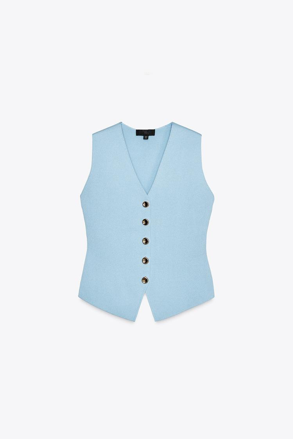 ZARA ОДНОТОННЫЙ ТРИКОТАЖНЫЙ ЖИЛЕТ, ВЫЦВЕТШИЙ СИНИЙ