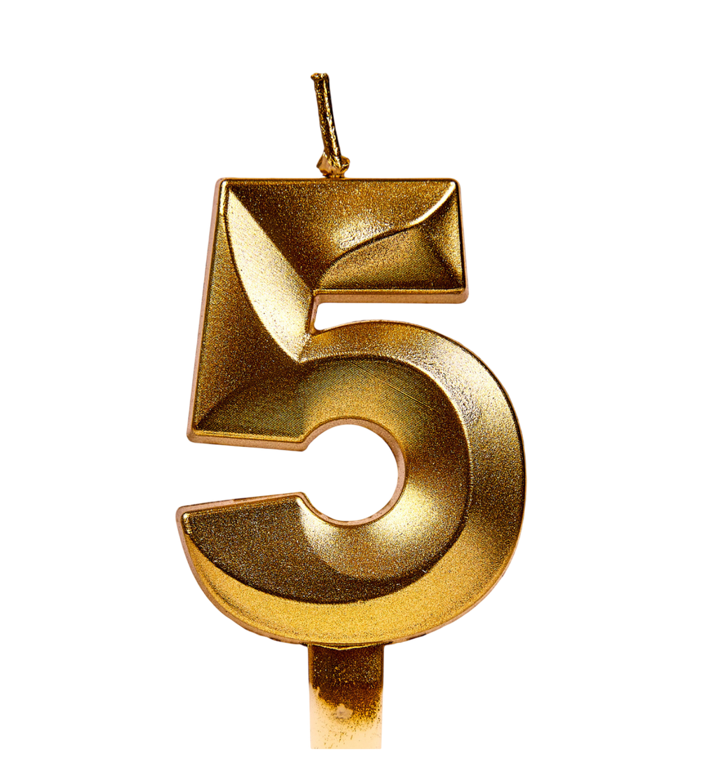 Свечи для торта, цифра 5 (золото, 5 см)