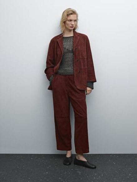 Massimo Dutti Пиджак прямого кроя из замши, черепичный