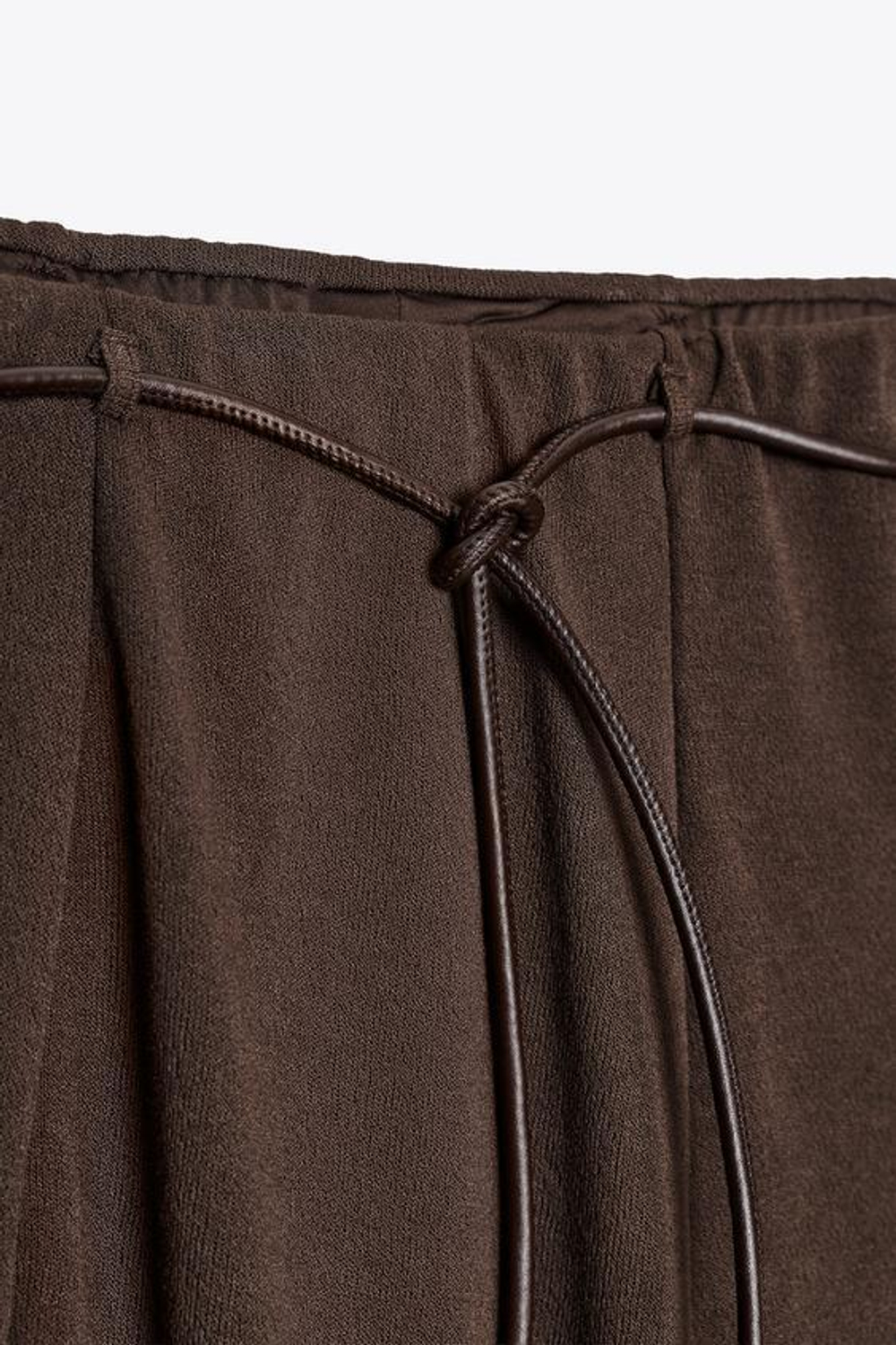 ZARA ТРИКОТАЖНАЯ ЮБКА С РЕМНЕМ, КОРИЧНЕВЫЙ