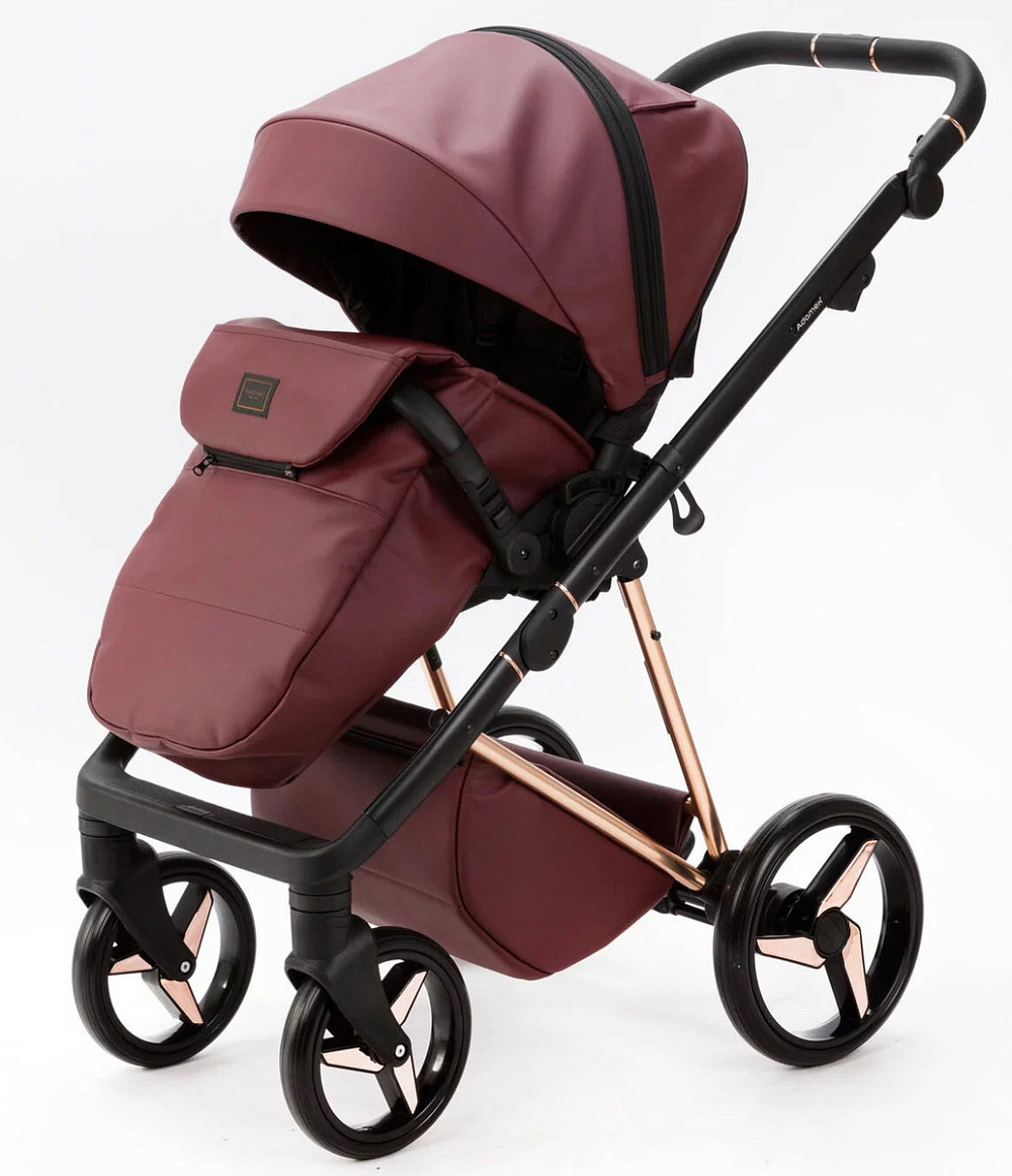Детская коляска Adamex Quantum Superstar Deluxe 2 в 1 Q-STAR141-K (БОРДОВ.КОЖА+БОРДОВ.ДНО+РОЗОВ.ЗОЛОТО.РАМА)