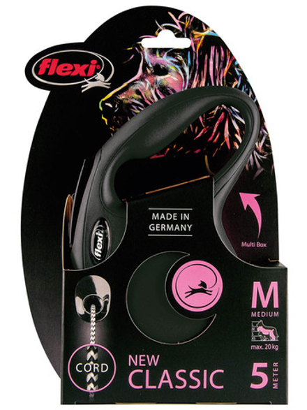 Поводок-рулетка Flexi New Classic S. Трос 5 м. для собак до 20 кг. Черный