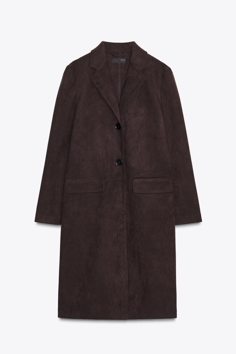 ZARA ПАЛЬТО-СЮРТУК ИЗ ТКАНИ ПОД ЗАМШУ, ШОКОЛАДНЫЙ