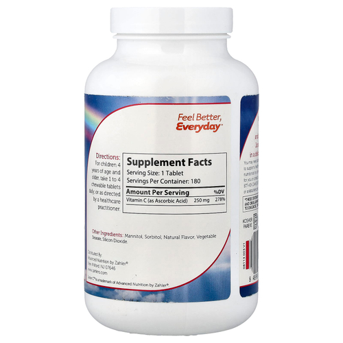 Zahler, Junior C™, улучшенная формула жевательного витамина C, с натуральным апельсиновым вкусом, 250 мг, 180 жевательных таблеток