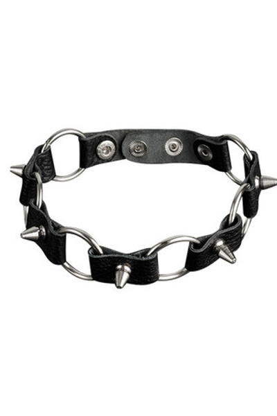 Кожаный черный ошейник с кольцами и шипами (Цвет: черный)