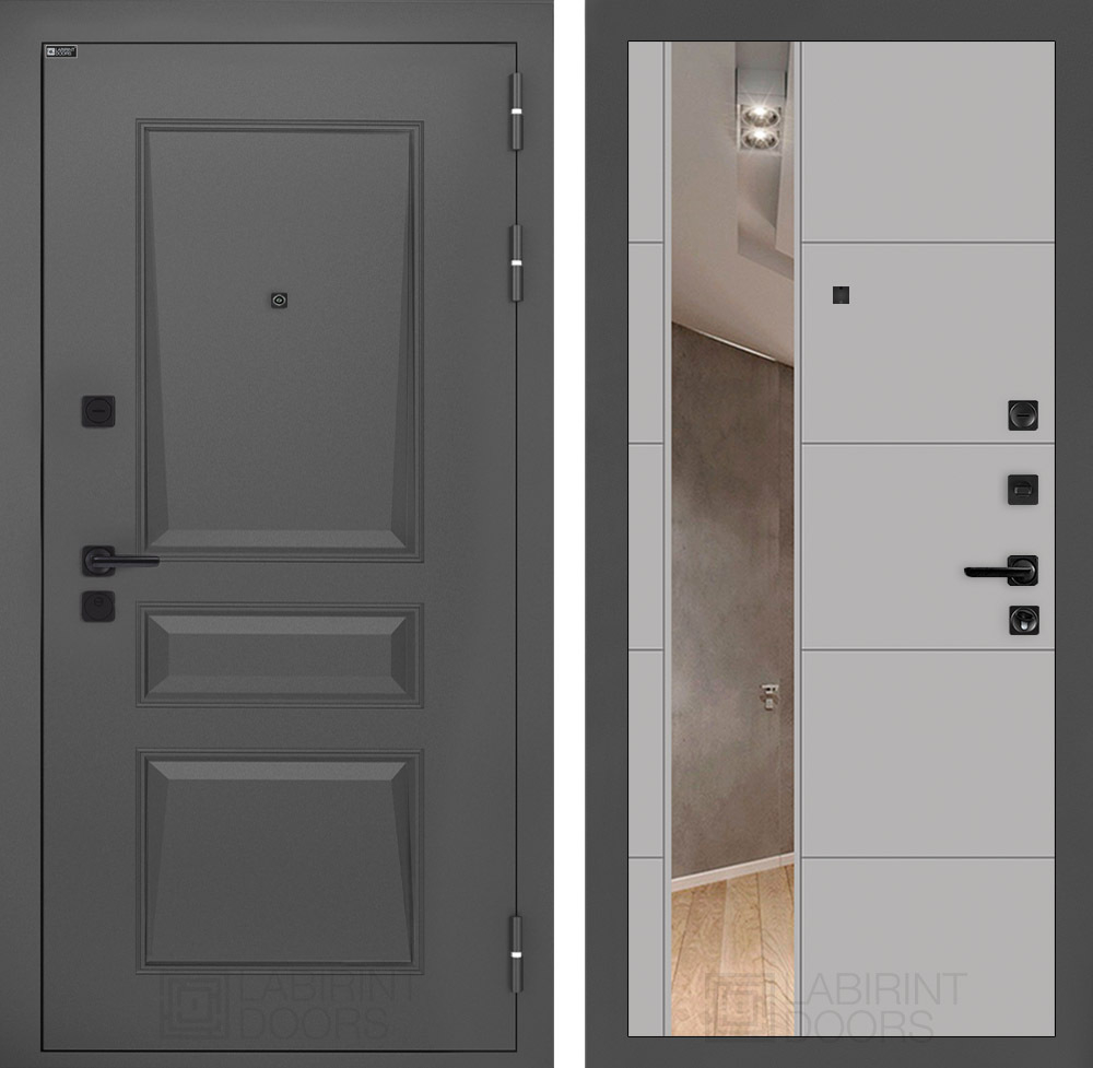 Дверь Входная Металлическая Лабиринт ОРЛЕАН 19 с Зеркалом Грей софт