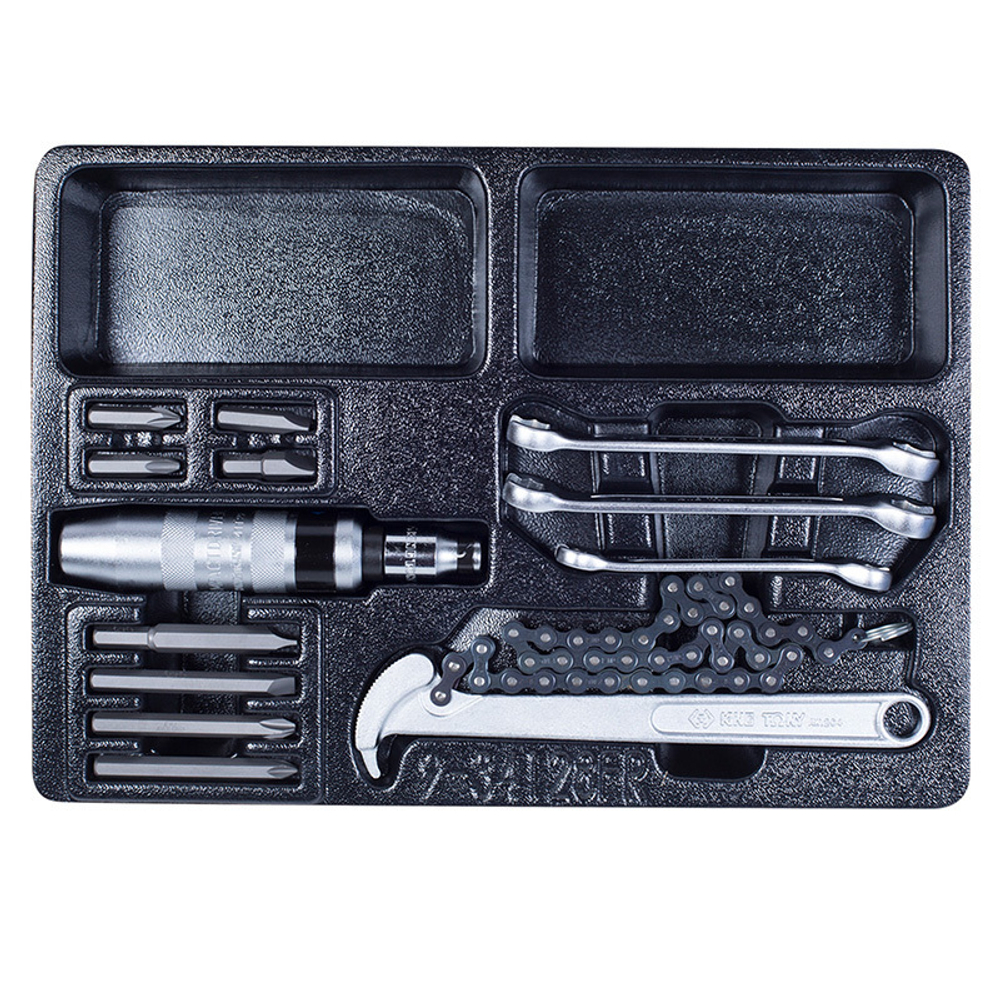 KING TONY (9-34128FR) Набор разрезных ключей, ударная отвертка и съемник масляных фильтров, ложемент, 14 предметов