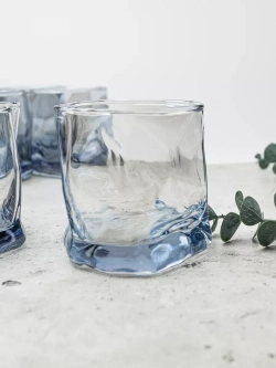 Набор изогнутых бокалов для виски, голубой, 300 мл, 6 шт.