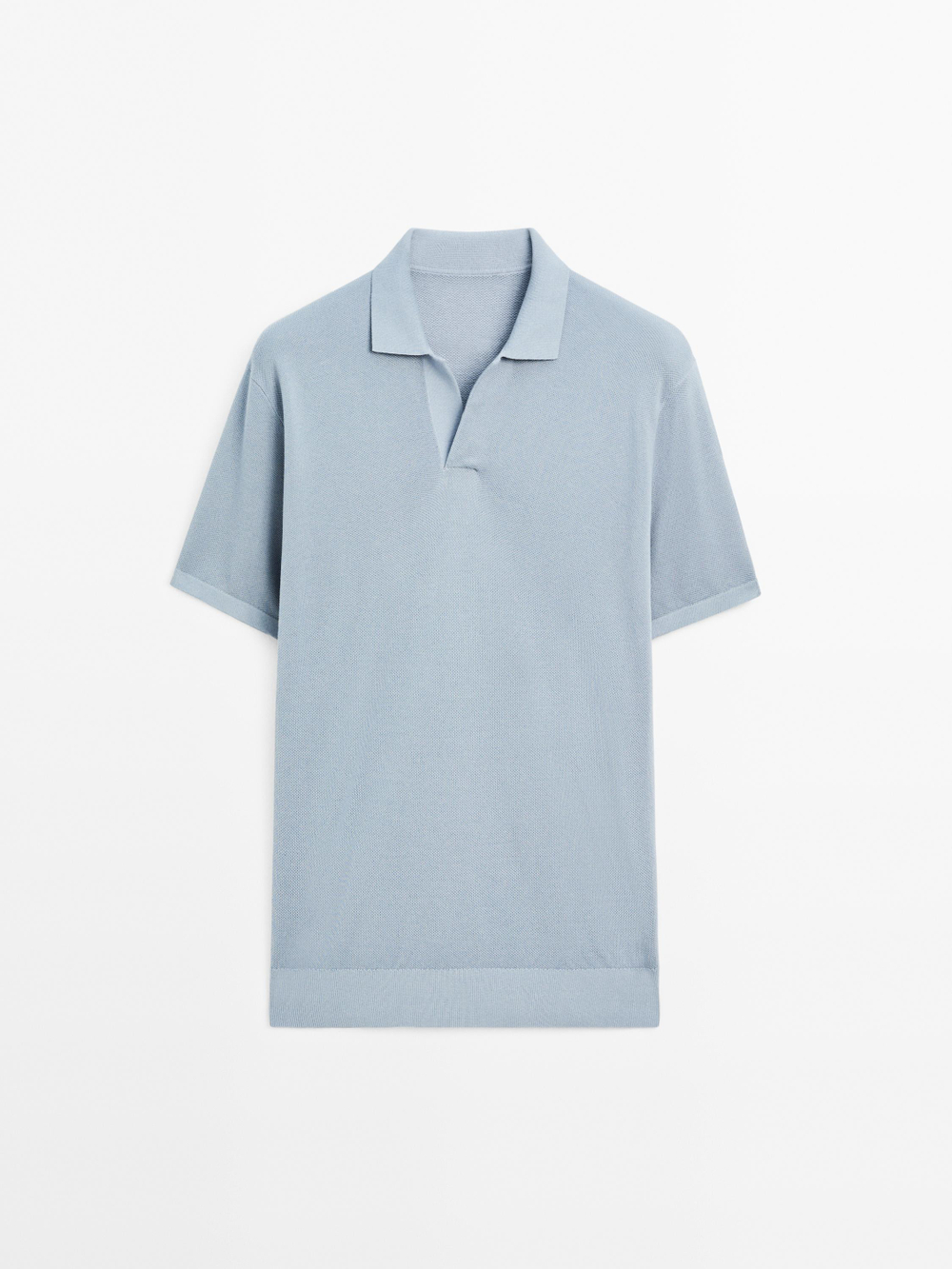 Massimo Dutti Вязаная футболка-поло с V-образным вырезом, синий