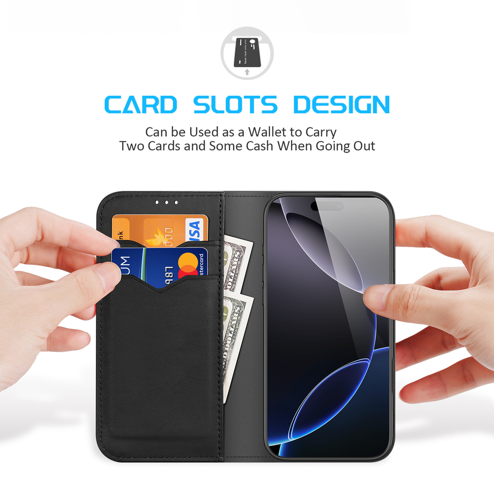 Чехол книжка из натуральной кожи с защитой RFID от Dux Ducis для iPhone 16 Pro, серия Hivo Series Case