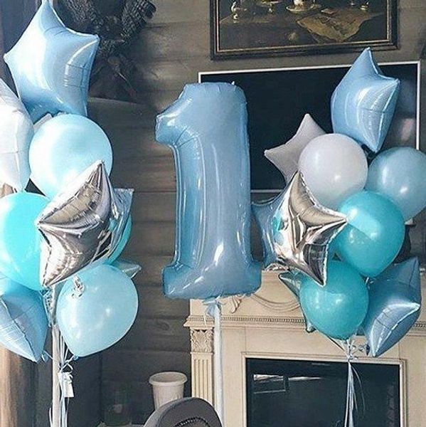 Воздушный шар (40''/102 см) Цифра, 1, Голубой, 1 шт.