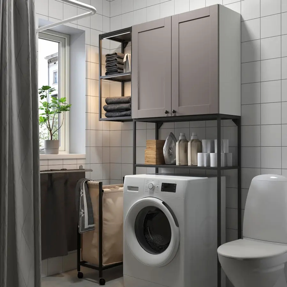 Комбинация для ванной - IKEA ENHET, 120х32х204 см, серый/антрацит, ЭНХЕТ ИКЕА