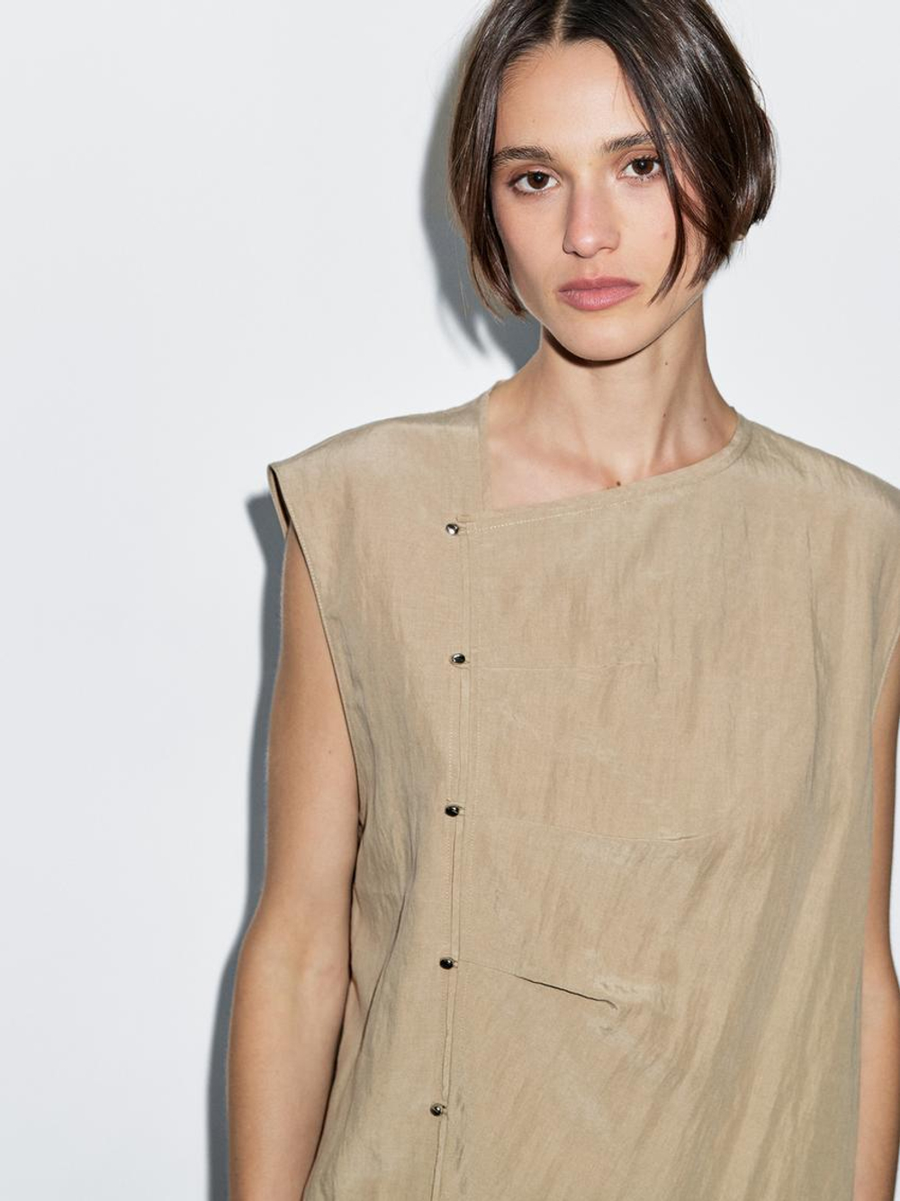 Massimo Dutti Блуза с серебристыми пуговицами сбоку, черепичный