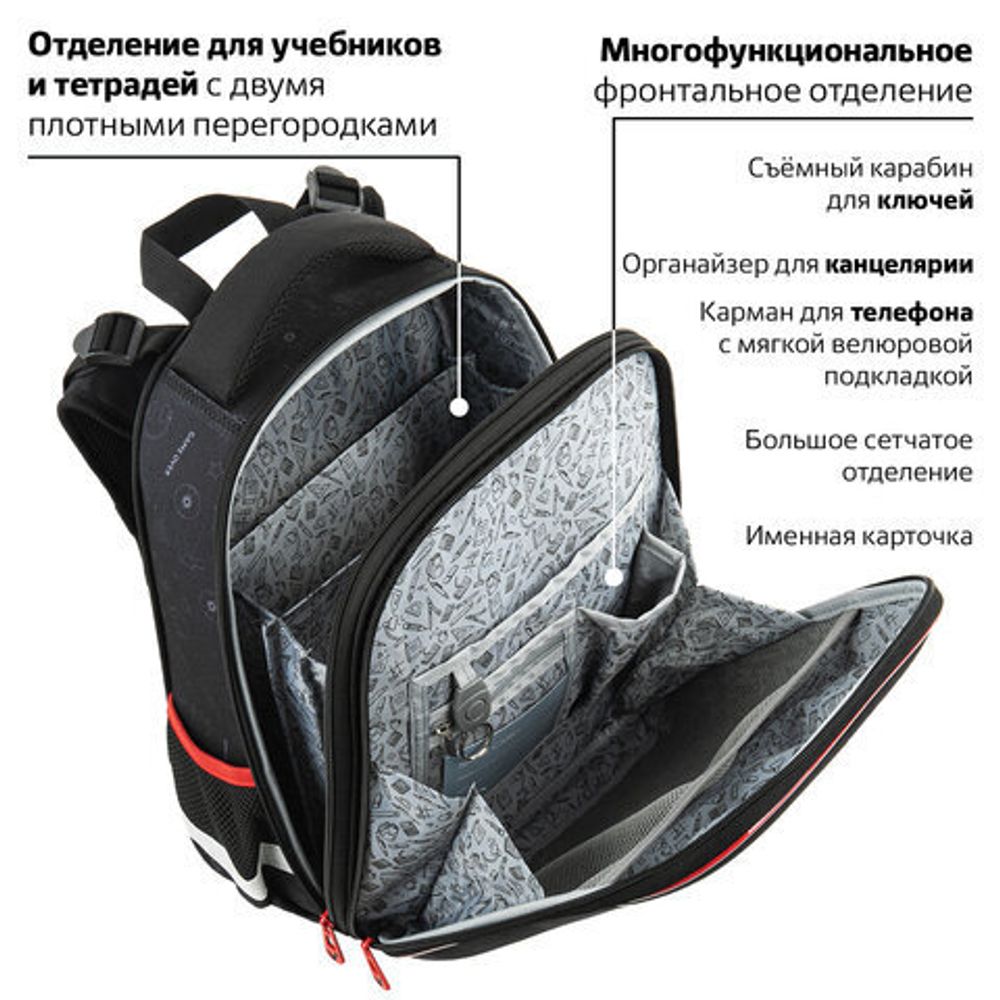 Ранец BRAUBERG PREMIUM, 2 отделения, с брелком, "Next level", 3D панель, 38х29х16 см, 270597