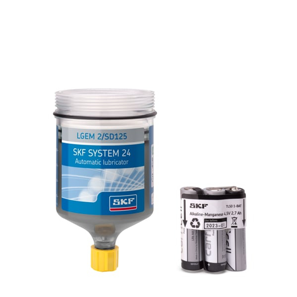 Refill cartridge grease filled, with battery for Electro-mechanical single point lubricator LGEM 2/SD125
